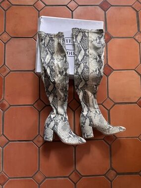 Steve Madden Faux Snakeskin Knee-High Block Heel Boots